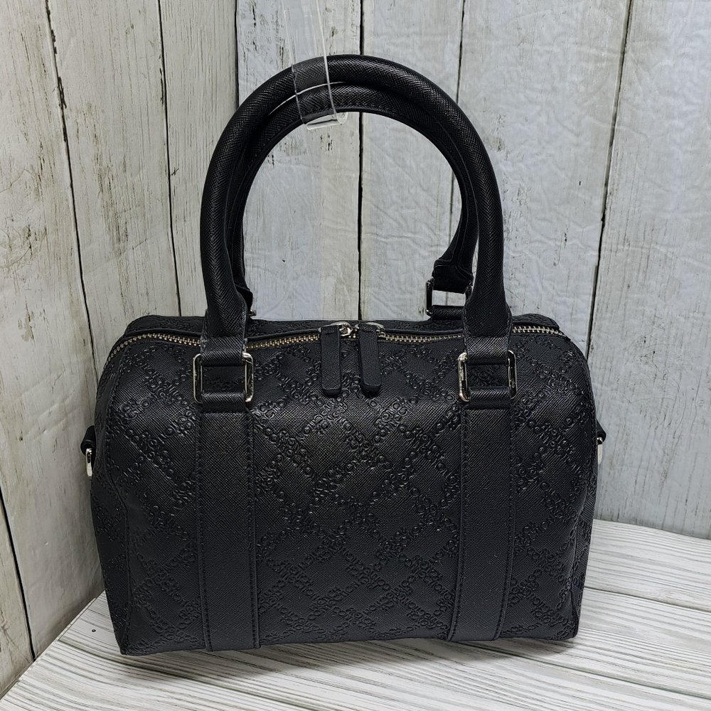French Connection Logo Small Vgn Lthr Black Doctor 2Handle 2Pocket Zip Satchel